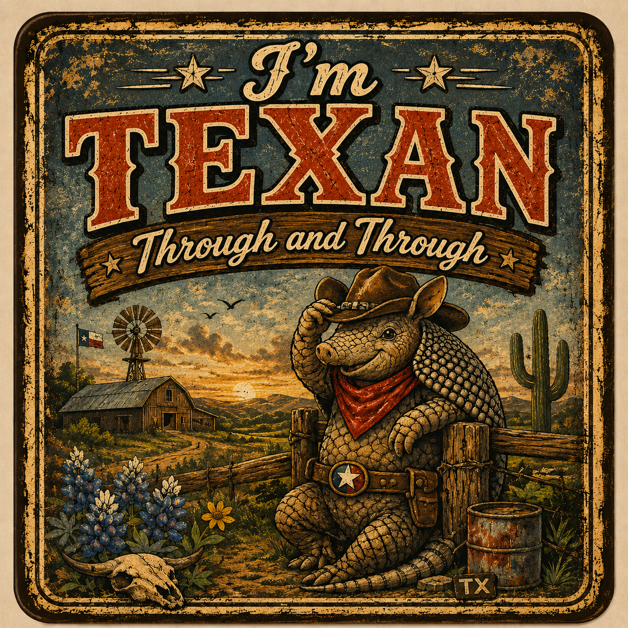I'm Texan Through and Through possum artwork