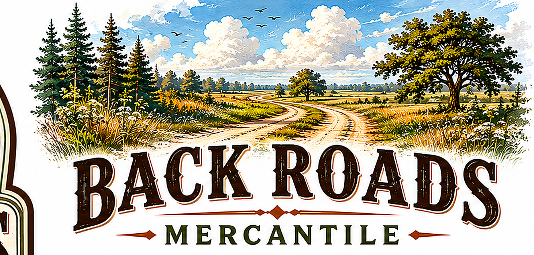 Wide Back Roads Mercantile landscape logo