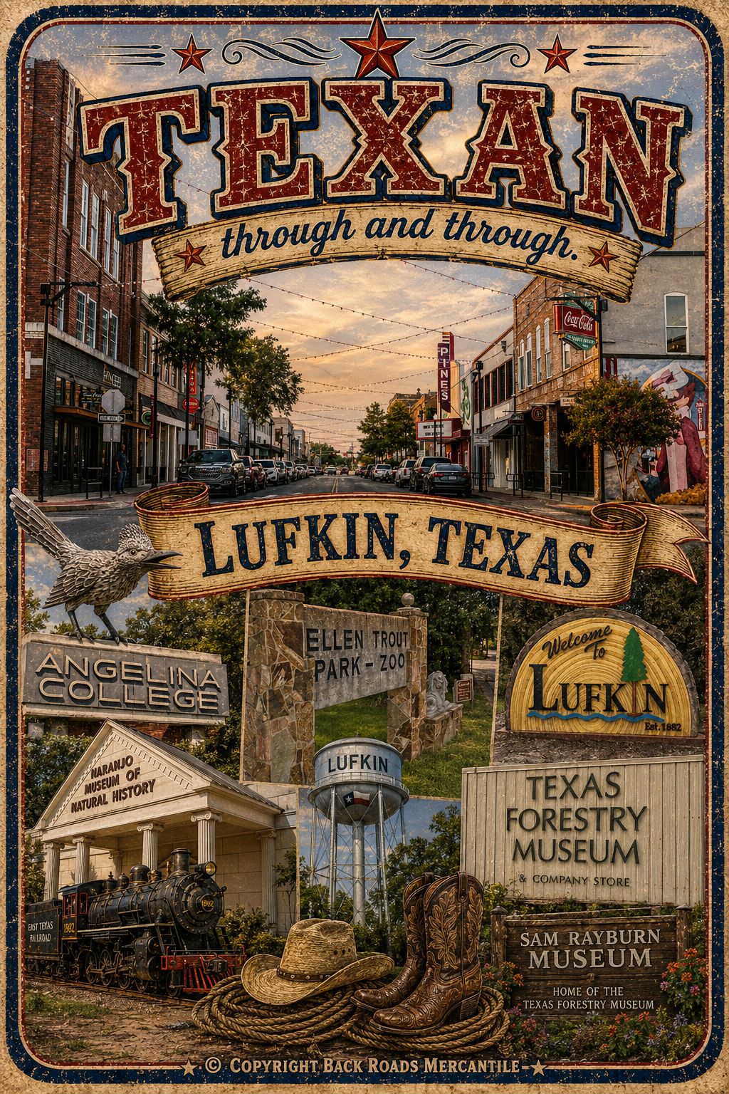 Texan Through and Through Lufkin wide city artwork