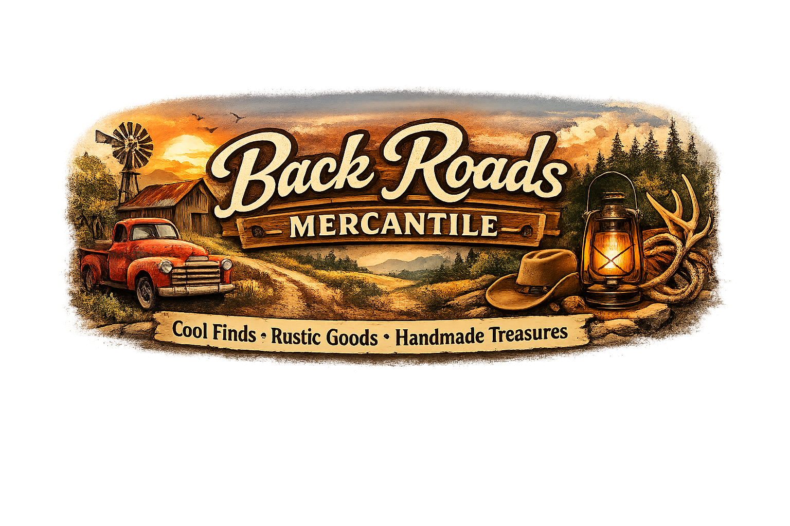 Wide Back Roads Mercantile cup wrap design
