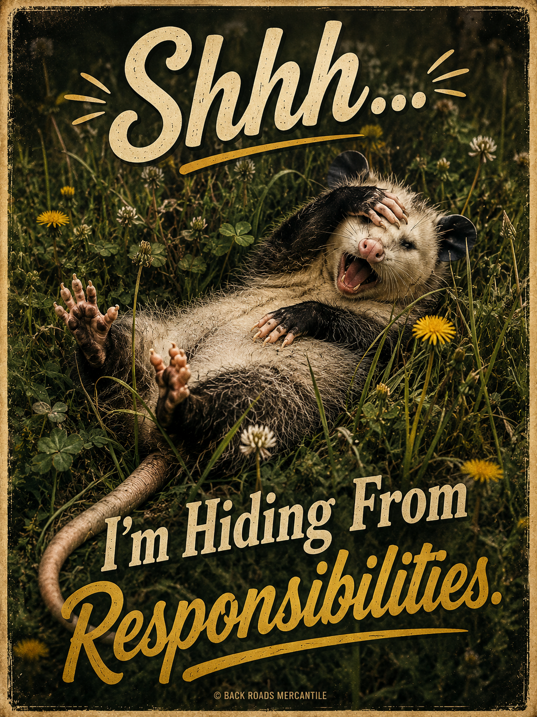 Possum hiding from responsibilities