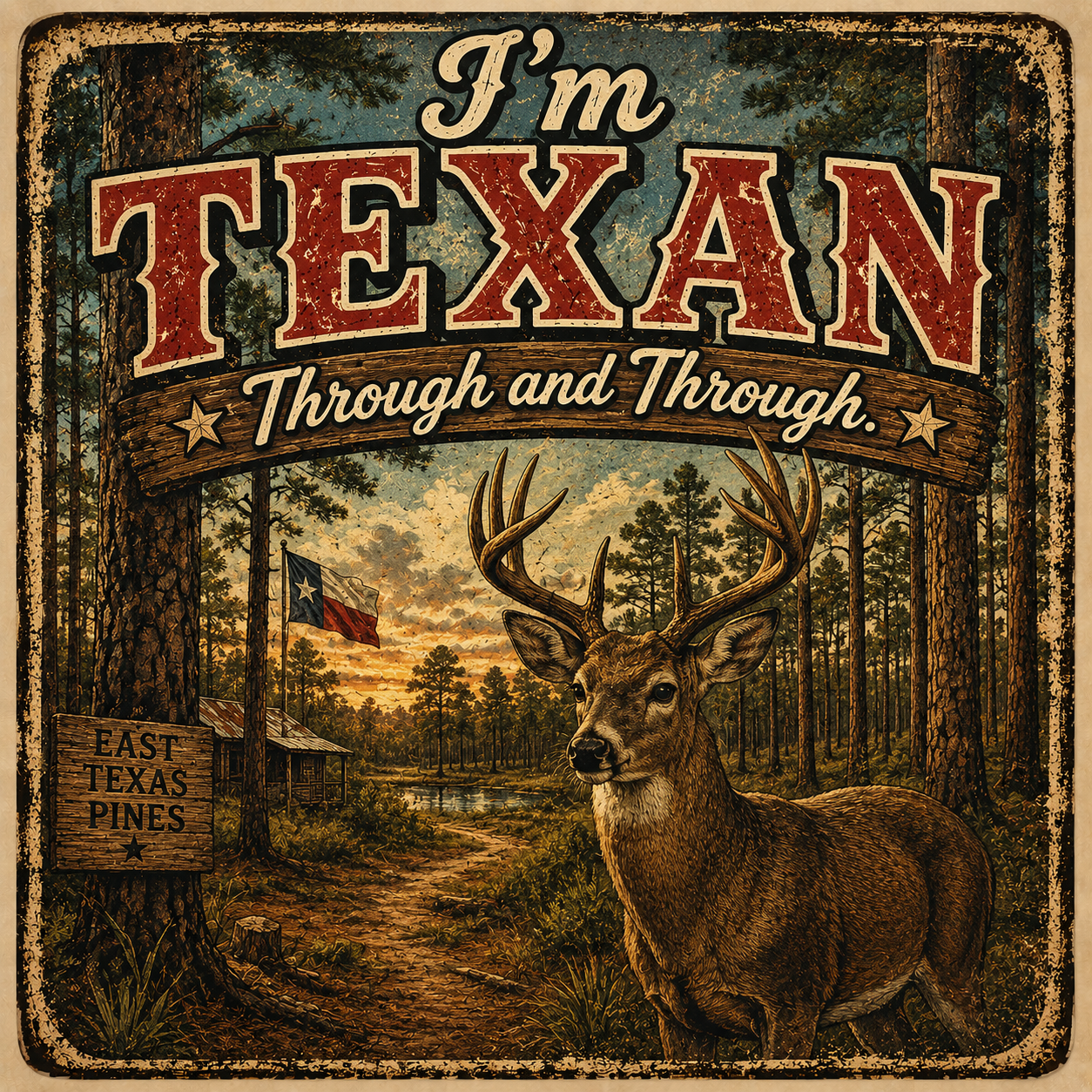 I'm Texan Through and Through East Texas deer artwork