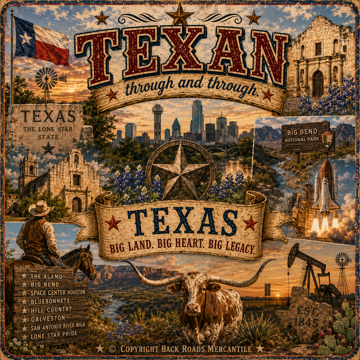 Texas landmarks and Lone Star heritage collage