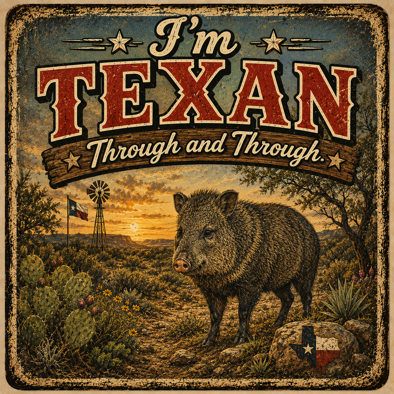 I'm Texan Through and Through javelina artwork