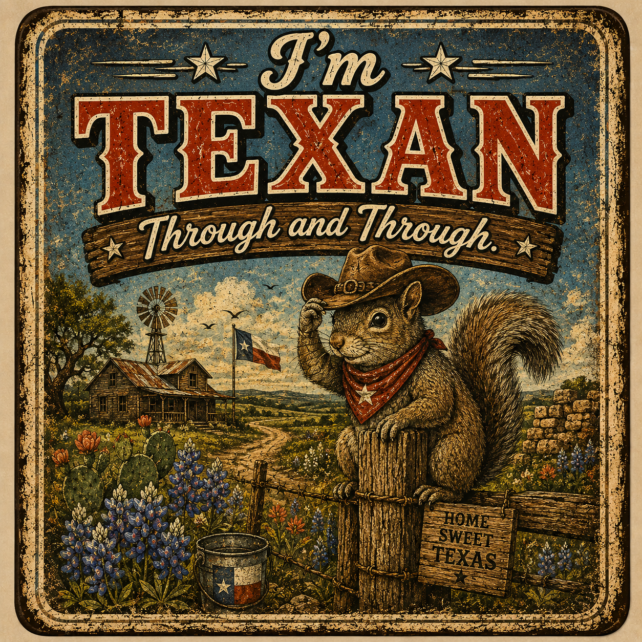 I'm Texan Through and Through squirrel artwork