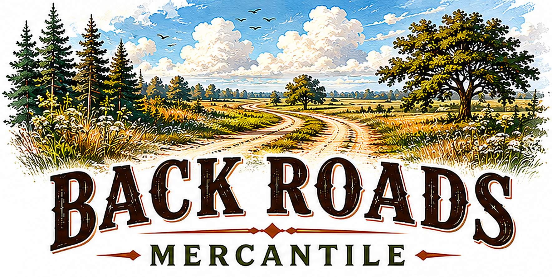 Back Roads Mercantile scenic header design