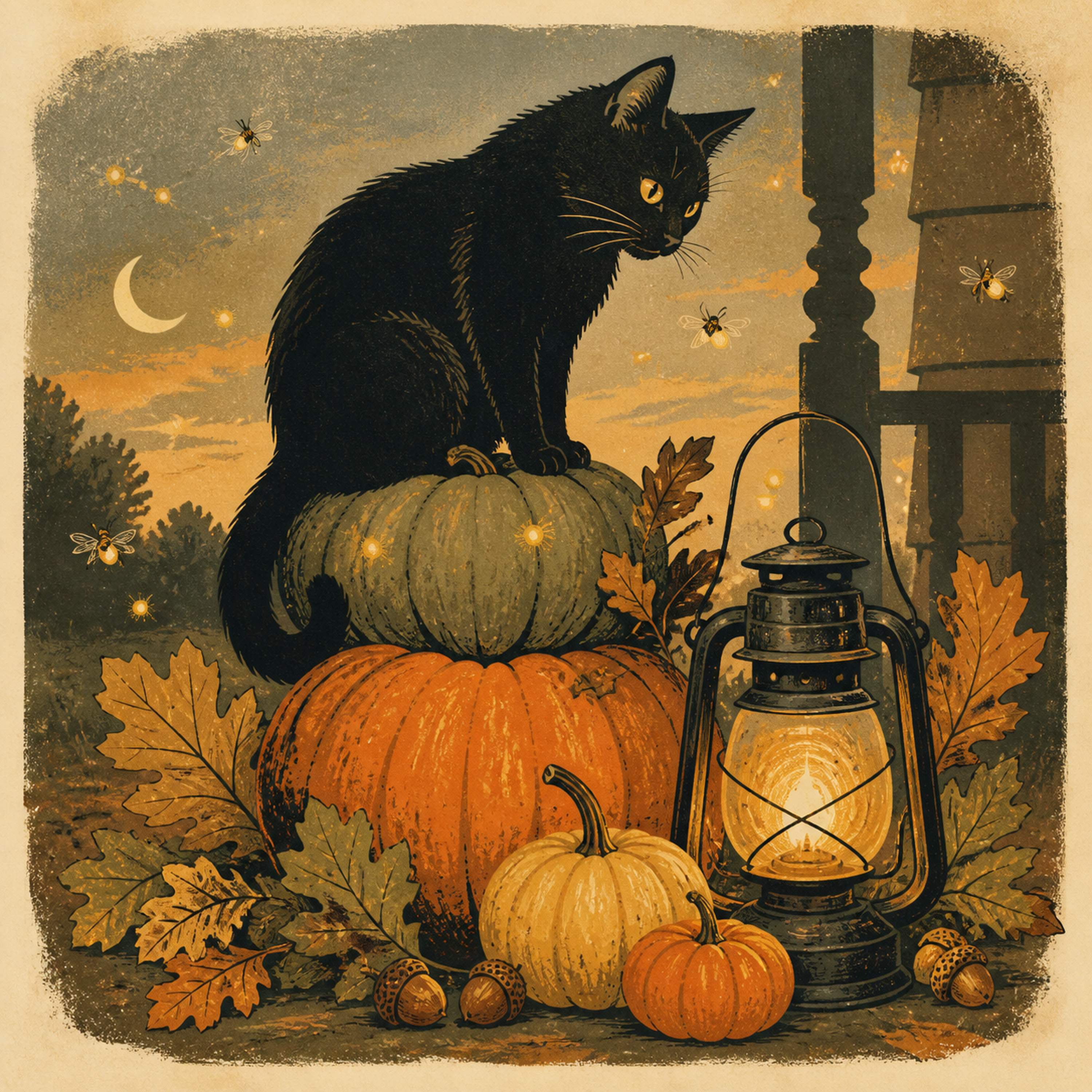 Black cat harvest Halloween design