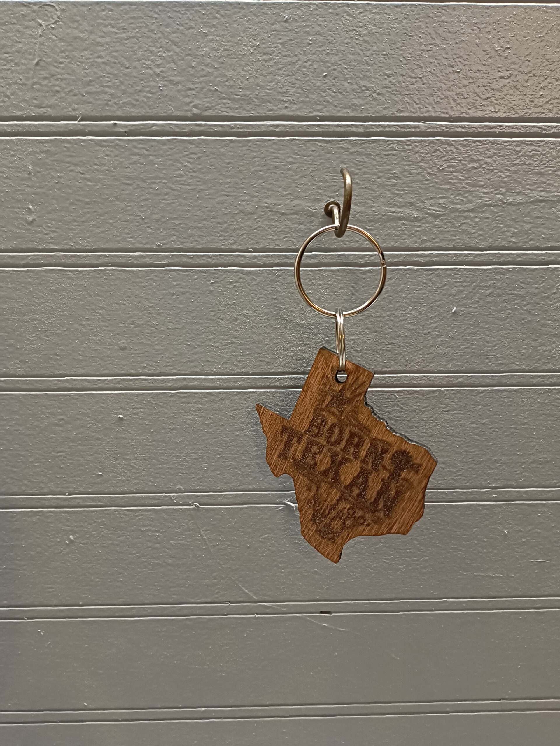 Born Texan stained wooden key fob