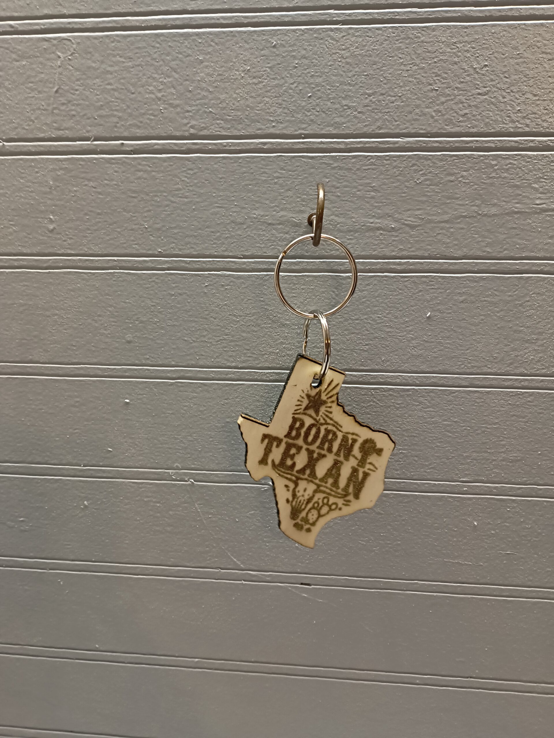 Born Texan natural wood key fob
