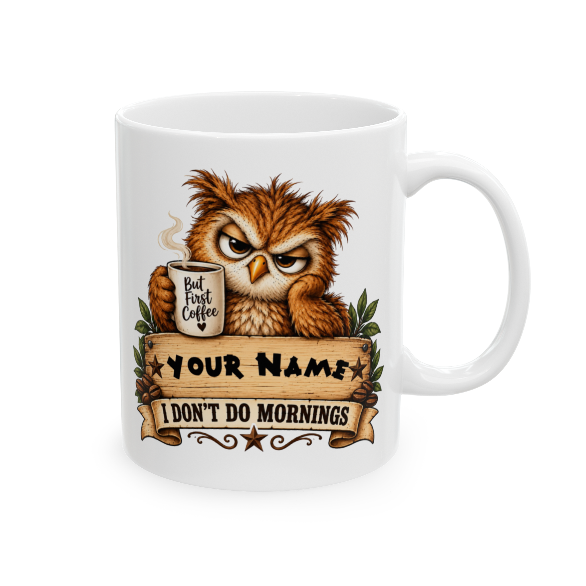 Don't Do Mornings design 1 cup mockup