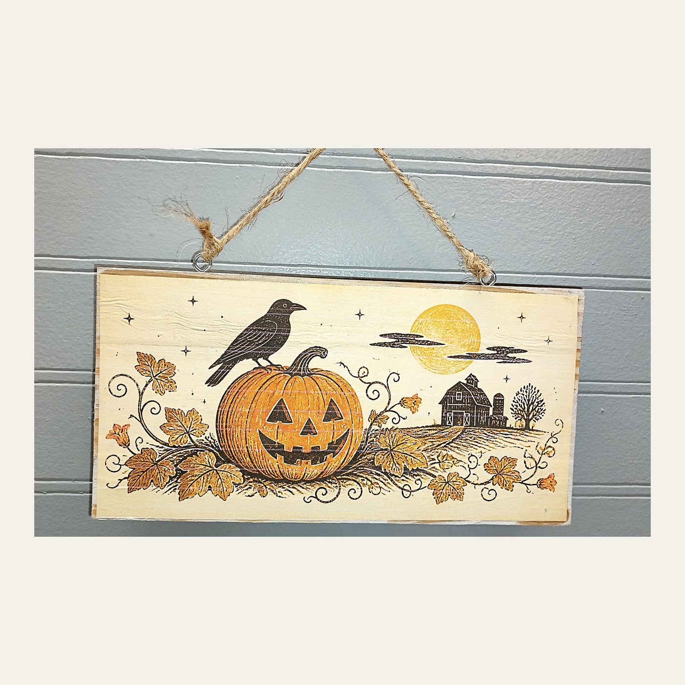 Autumn crow and pumpkin hanging plaque