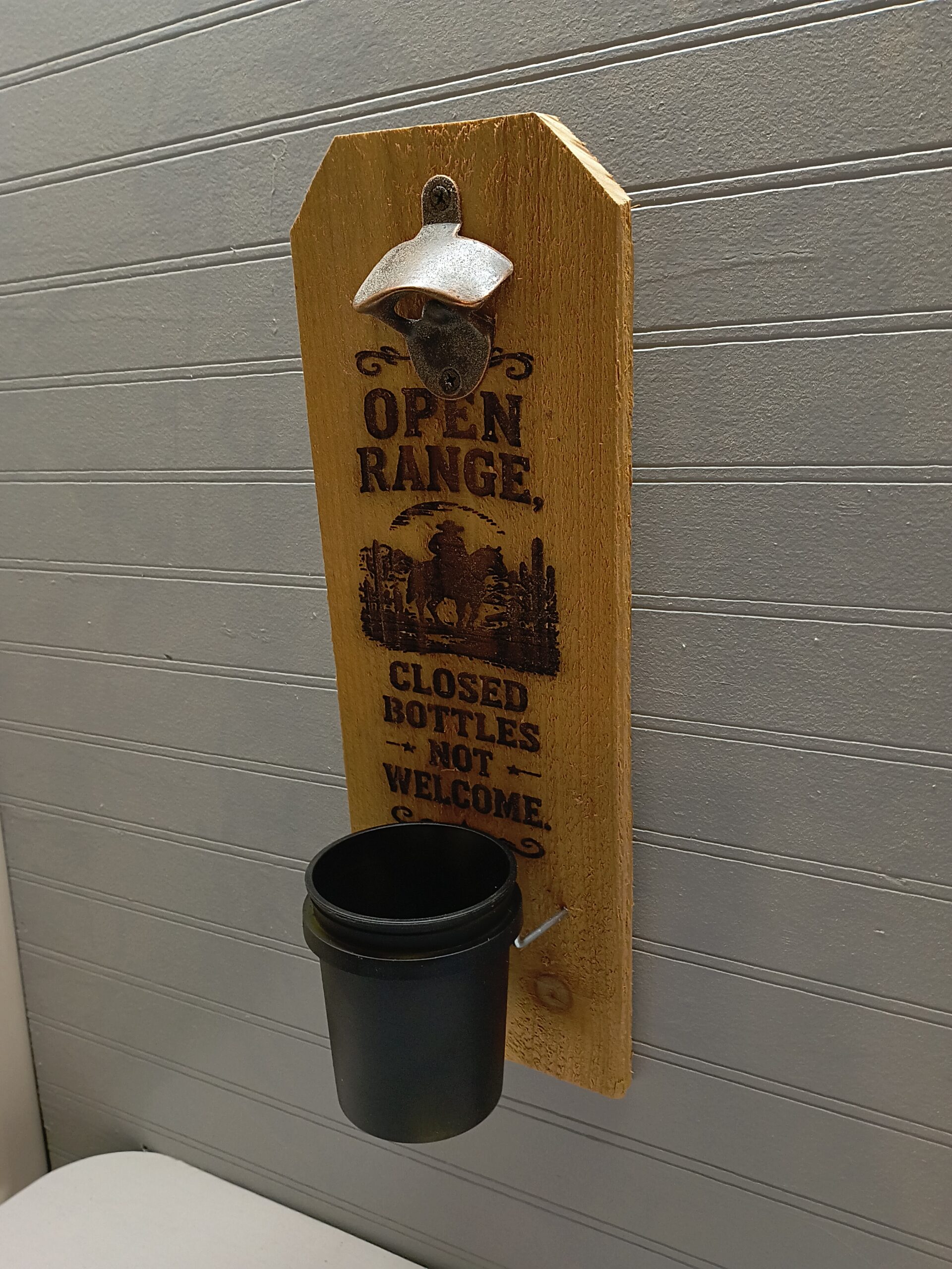 Open Range Closed Bottles Not Welcome wooden bottle opener