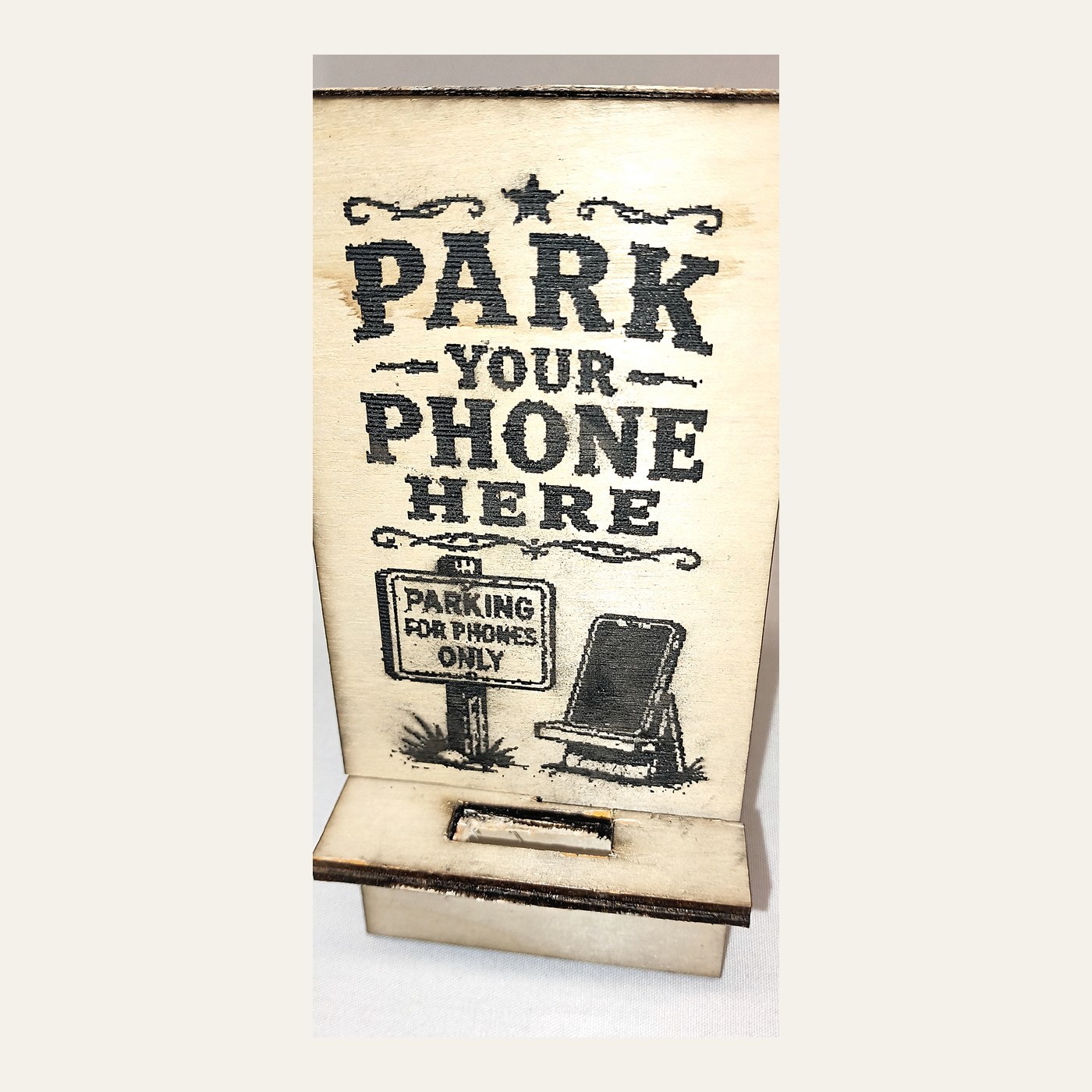 Laser engraved phone holder