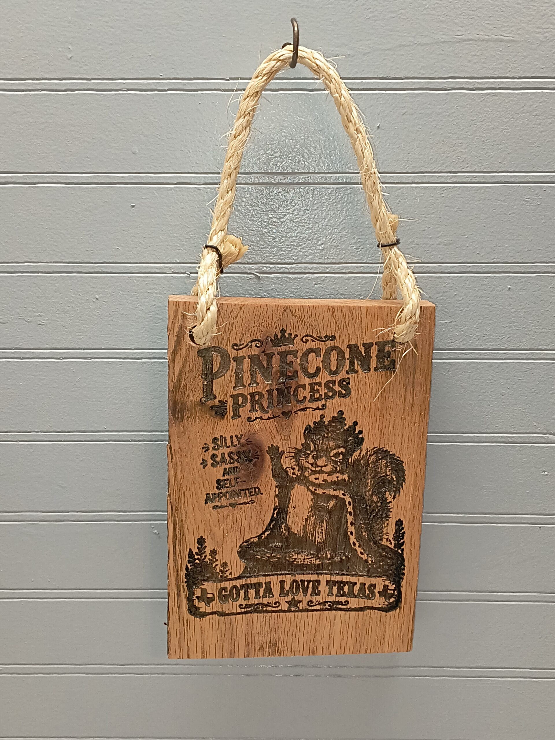 Pinecone Princess humorous oak wall plaque