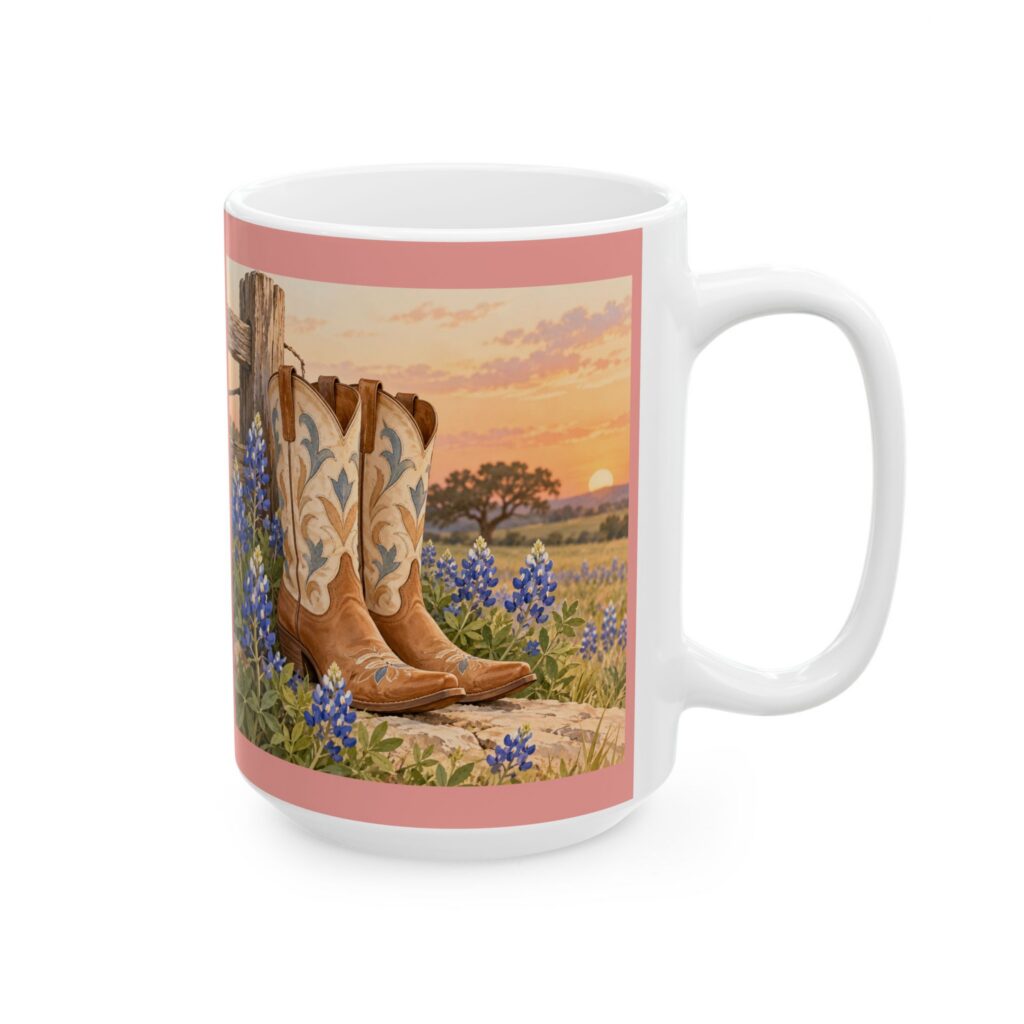 Western boots Texas artwork on a coffee mug