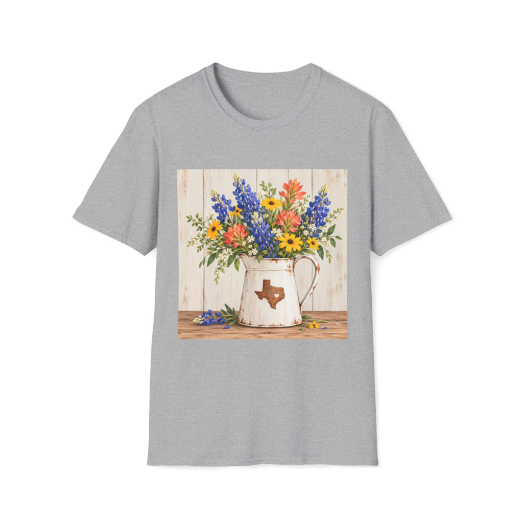 Texas flower pot artwork on a T-shirt