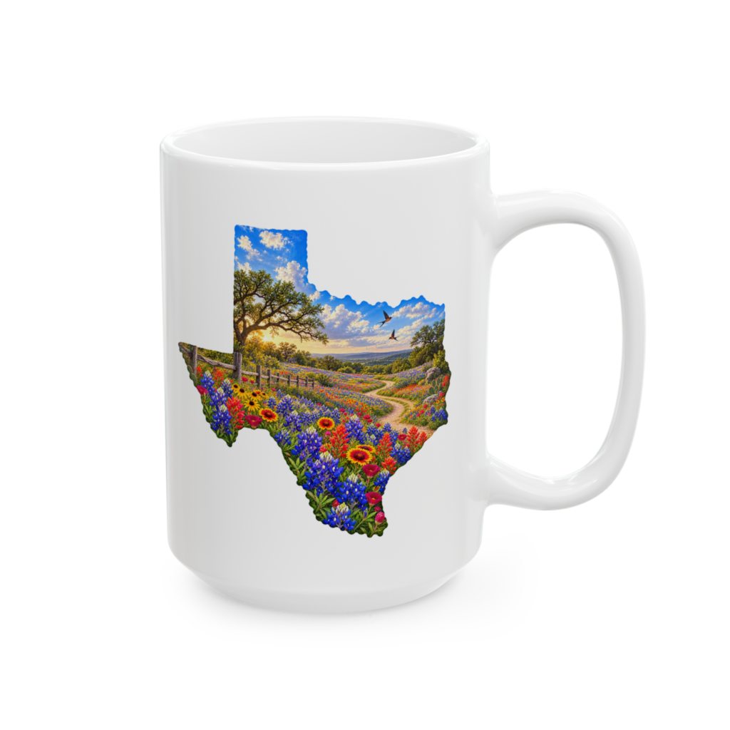 Flowers on a country road artwork on a coffee mug